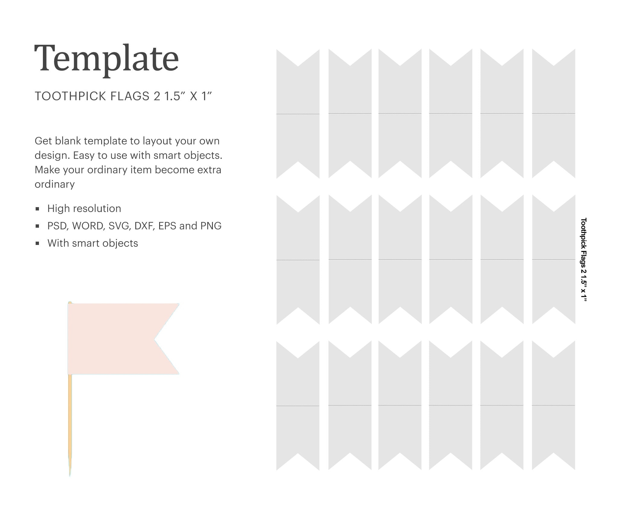 1 5 X 1 Toothpick Flags 2 Blank Template Party Favor Blank Cake Topper Cricut Silhouette Silhouette Studio Paper Size Letter Etsy