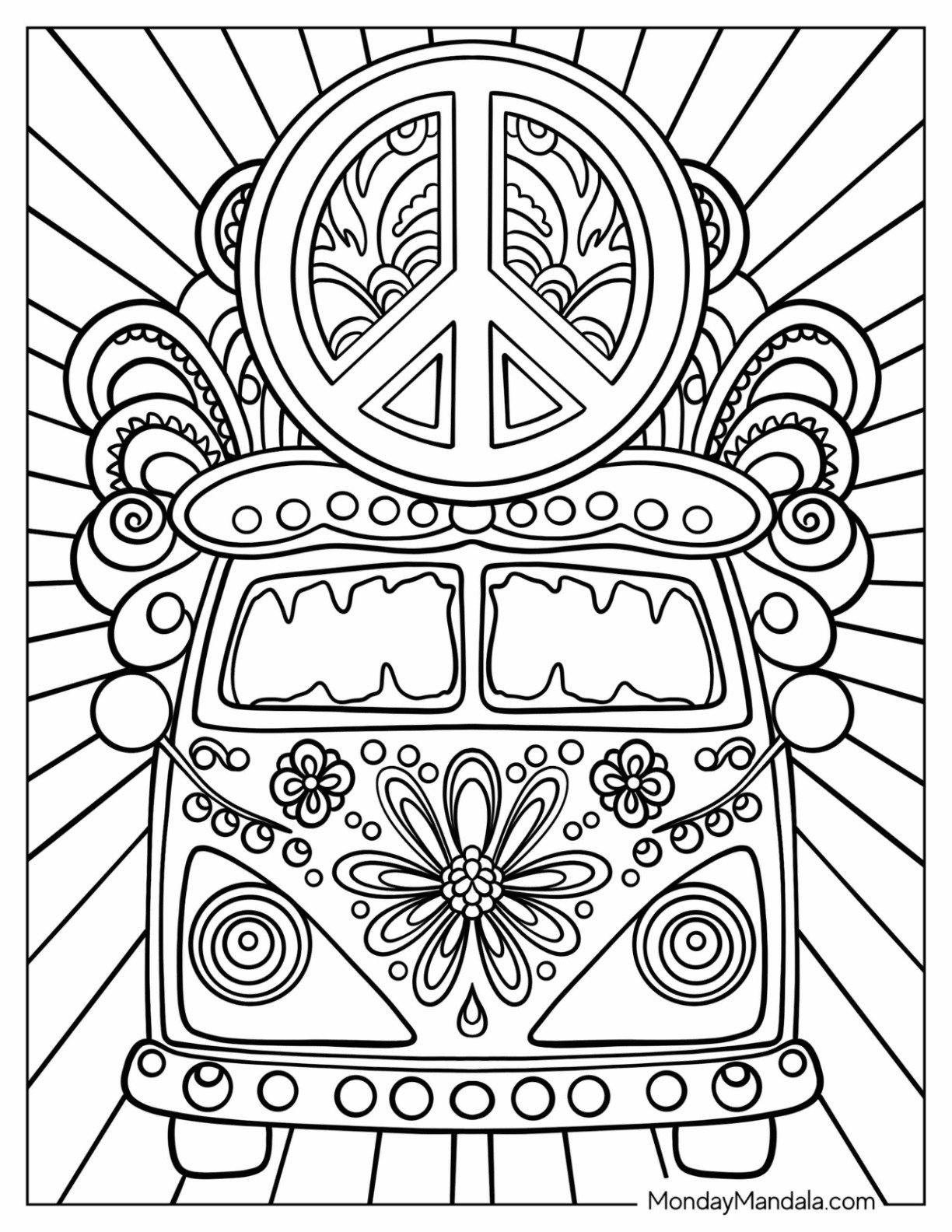 20 Hippie Coloring Pages Free PDF Printables 
