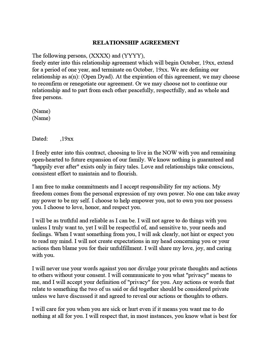 Printable Open Relationship Agreement Template