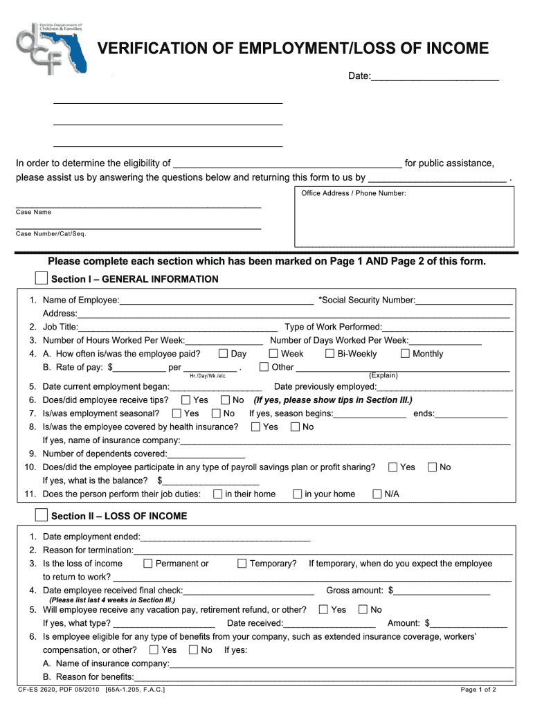 2010 2025 Form FL DCF CF ES 2620 Fill Online Printable Fillable Blank PdfFiller