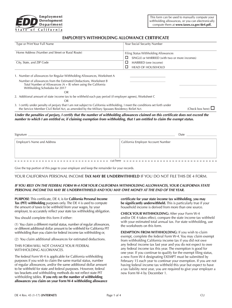 2012 Form CA DE 4 Fill Online Printable Fillable Blank PdfFiller