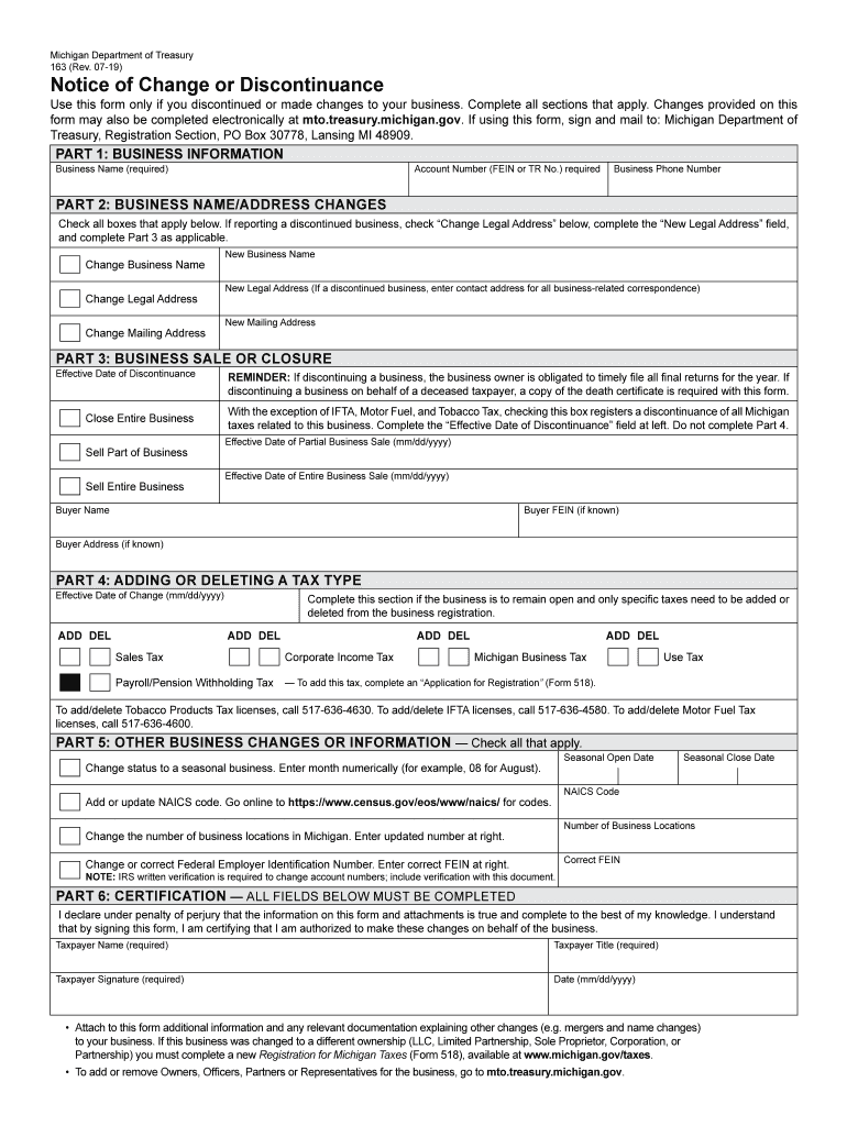 2019 2025 Form MI DoT 163 Fill Online Printable Fillable Blank PdfFiller