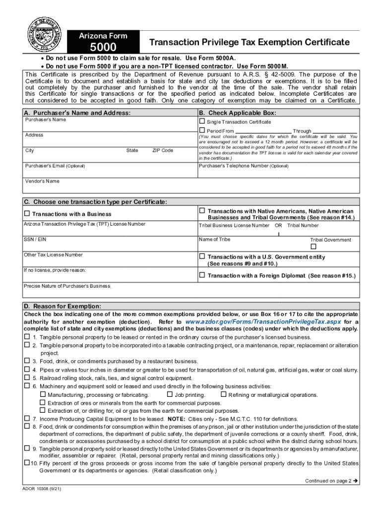 2021 2025 Form AZ DoR 5000 Fill Online Printable Fillable Blank PdfFiller