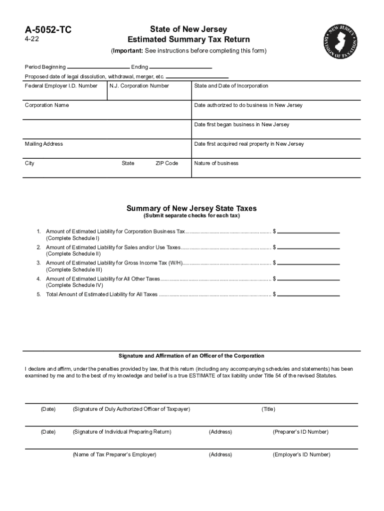 2022 2025 Form NJ A 5052 TC Fill Online Printable Fillable Blank PdfFiller