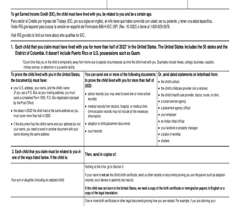 2022 2025 IRS Form 886 H EIC Fill Online Printable Fillable Blank PdfFiller
