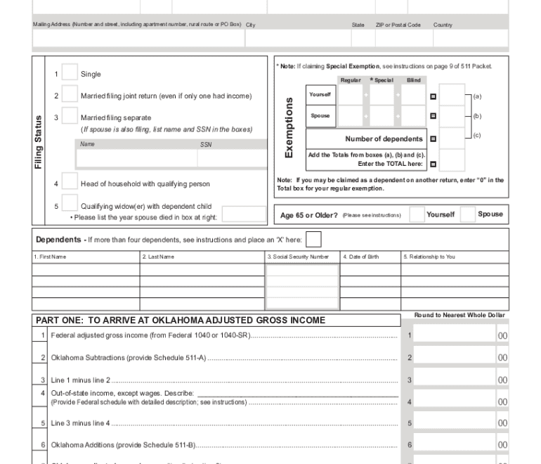 2023 2025 OK Form 511 Fill Online Printable Fillable Blank PdfFiller