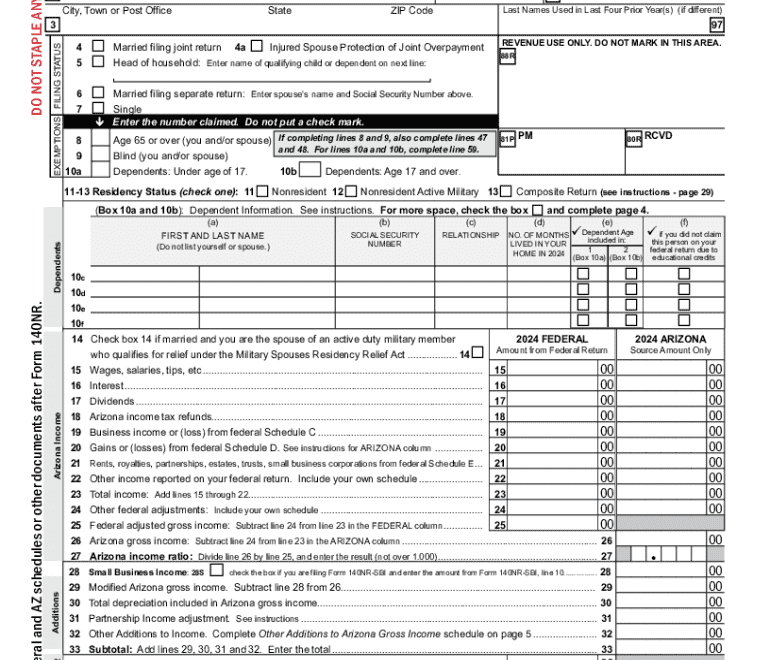 2024 Form AZ DoR 140NR Fill Online Printable Fillable Blank PdfFiller