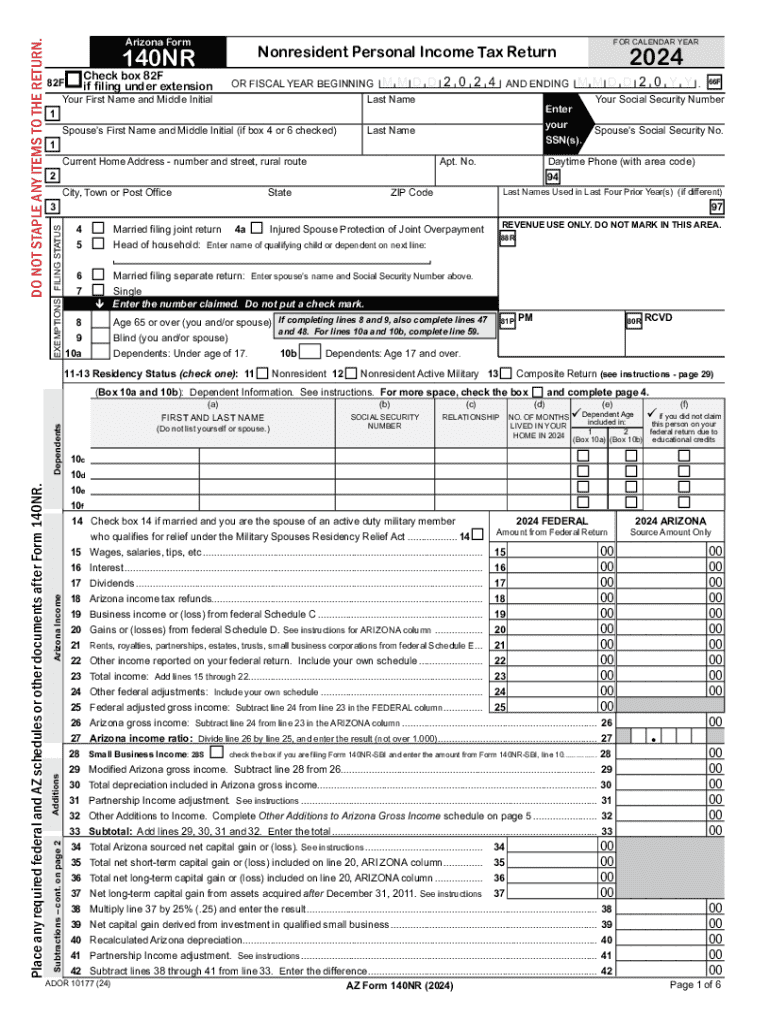 2024 Form AZ DoR 140NR Fill Online Printable Fillable Blank PdfFiller