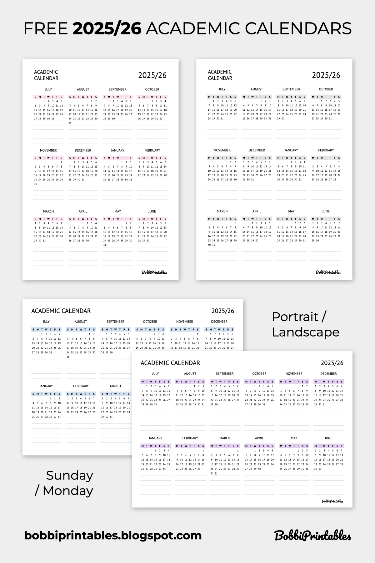 2025 2026 Academic Calendars Free Printable Planner Inserts