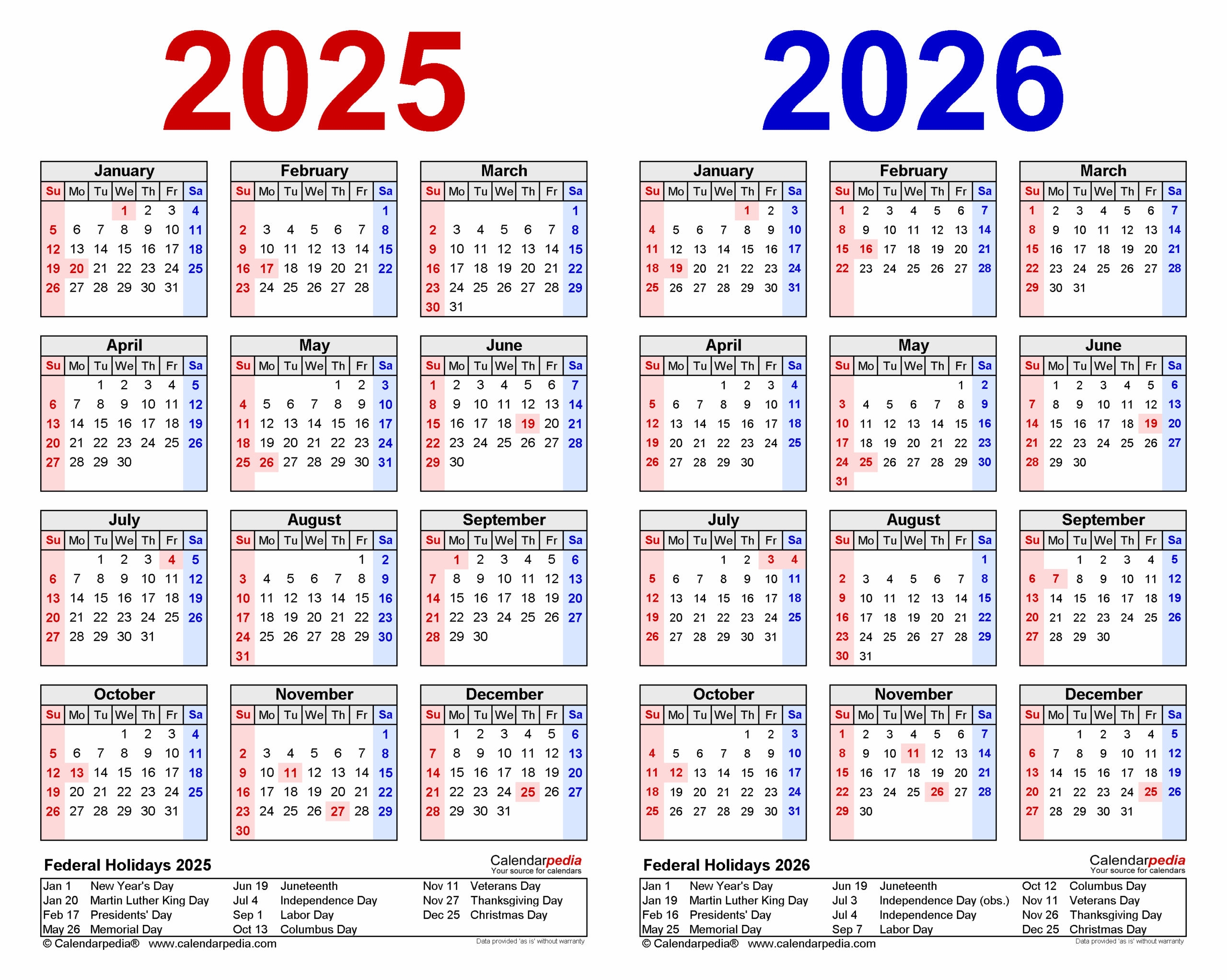 Free Monthly Printable 2025-2026 Calendar