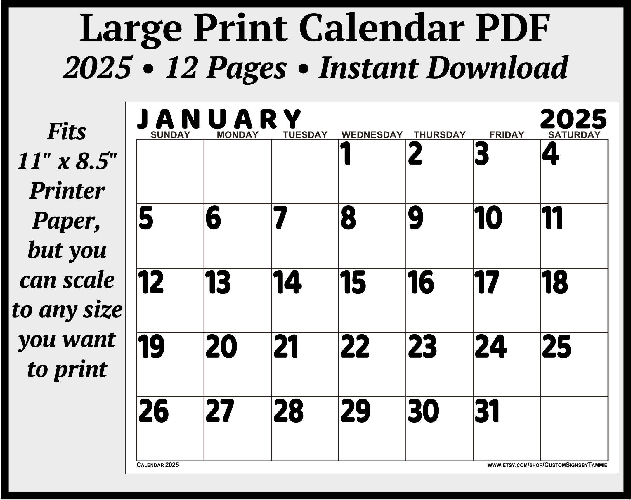 2025 Printable Calendars In Large Print