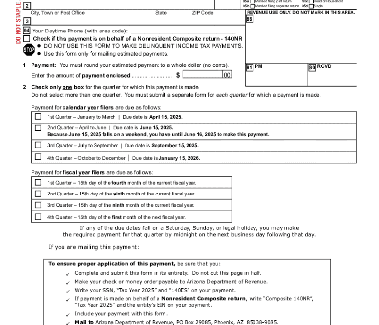 2025 Form AZ DoR 140ES Fill Online Printable Fillable Blank PdfFiller