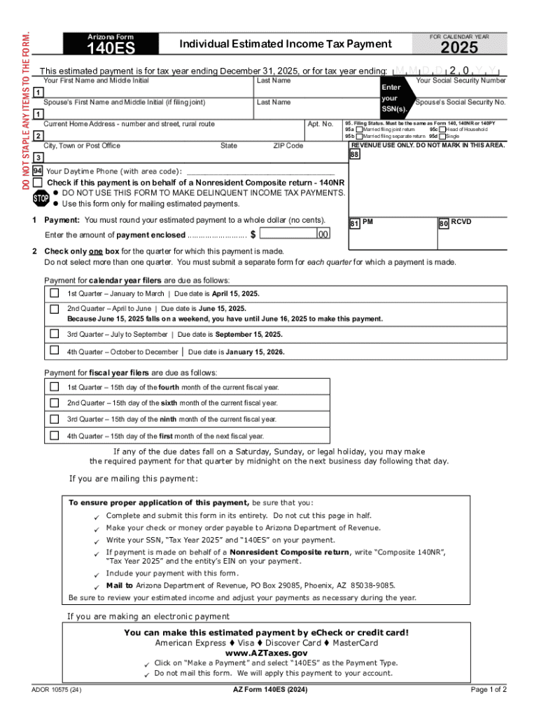 2025 Form AZ DoR 140ES Fill Online Printable Fillable Blank PdfFiller