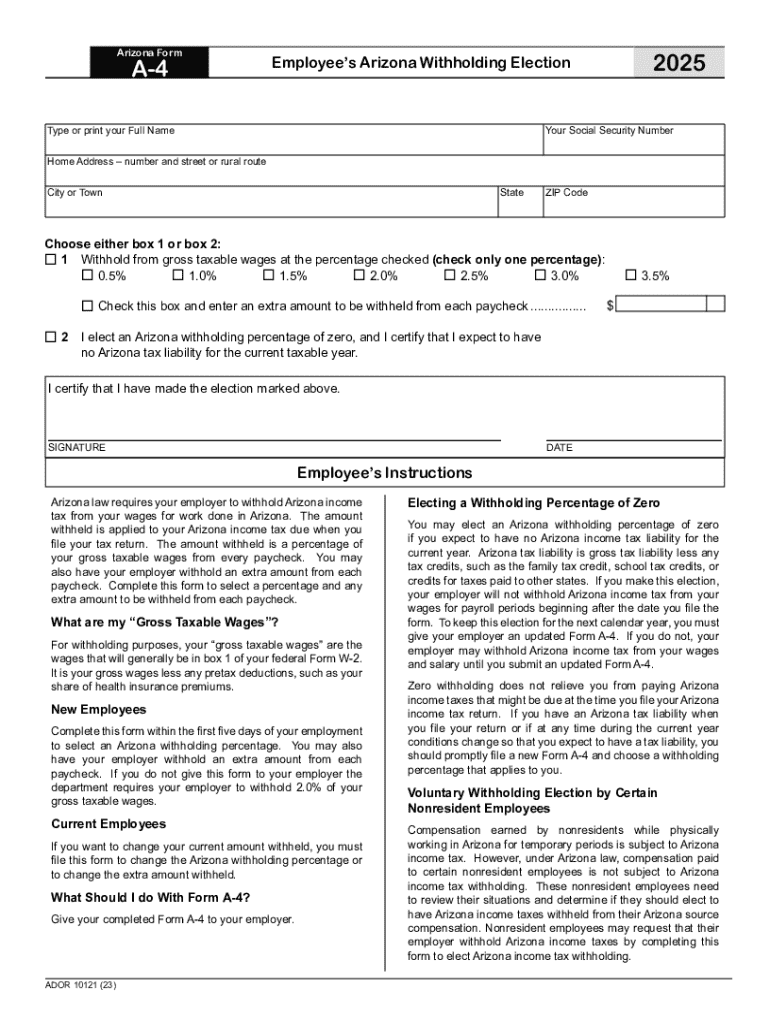 2025 Form AZ DoR A 4 Fill Online Printable Fillable Blank PdfFiller
