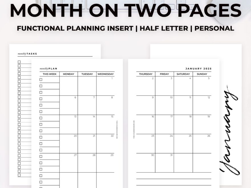 2025 Month On Two Pages Calendar Printable PDF The Charmed Shop