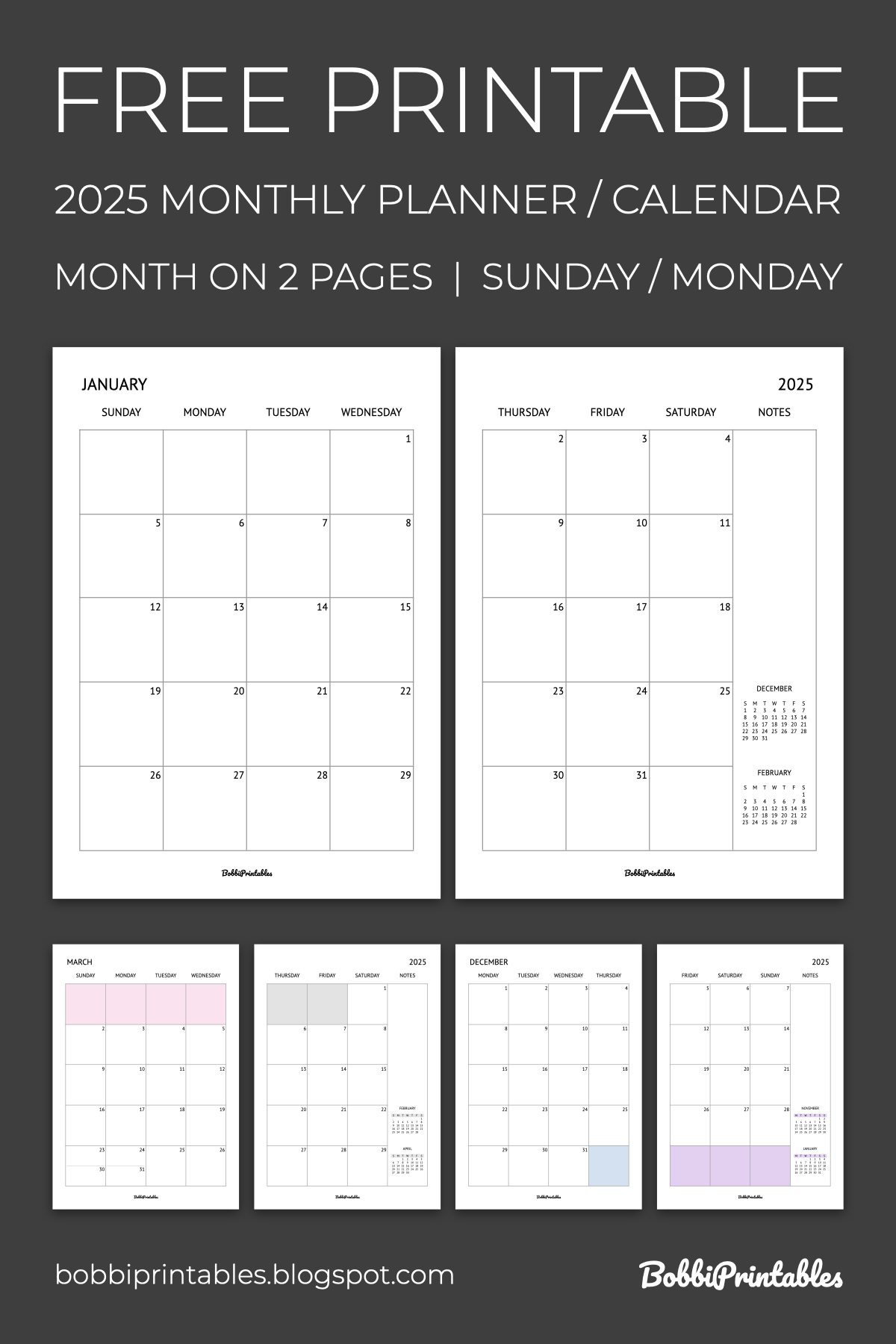 Monthly Calendar 2025 Planner Printable