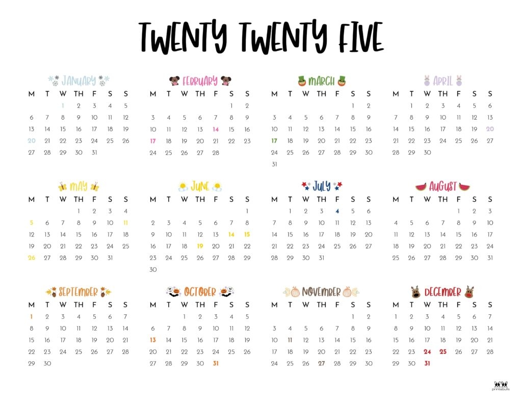 2025 Year At A Glance Printable Calendar