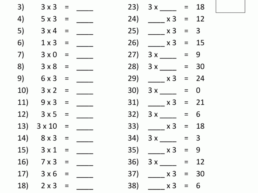 3 Times Table Worksheet Collection