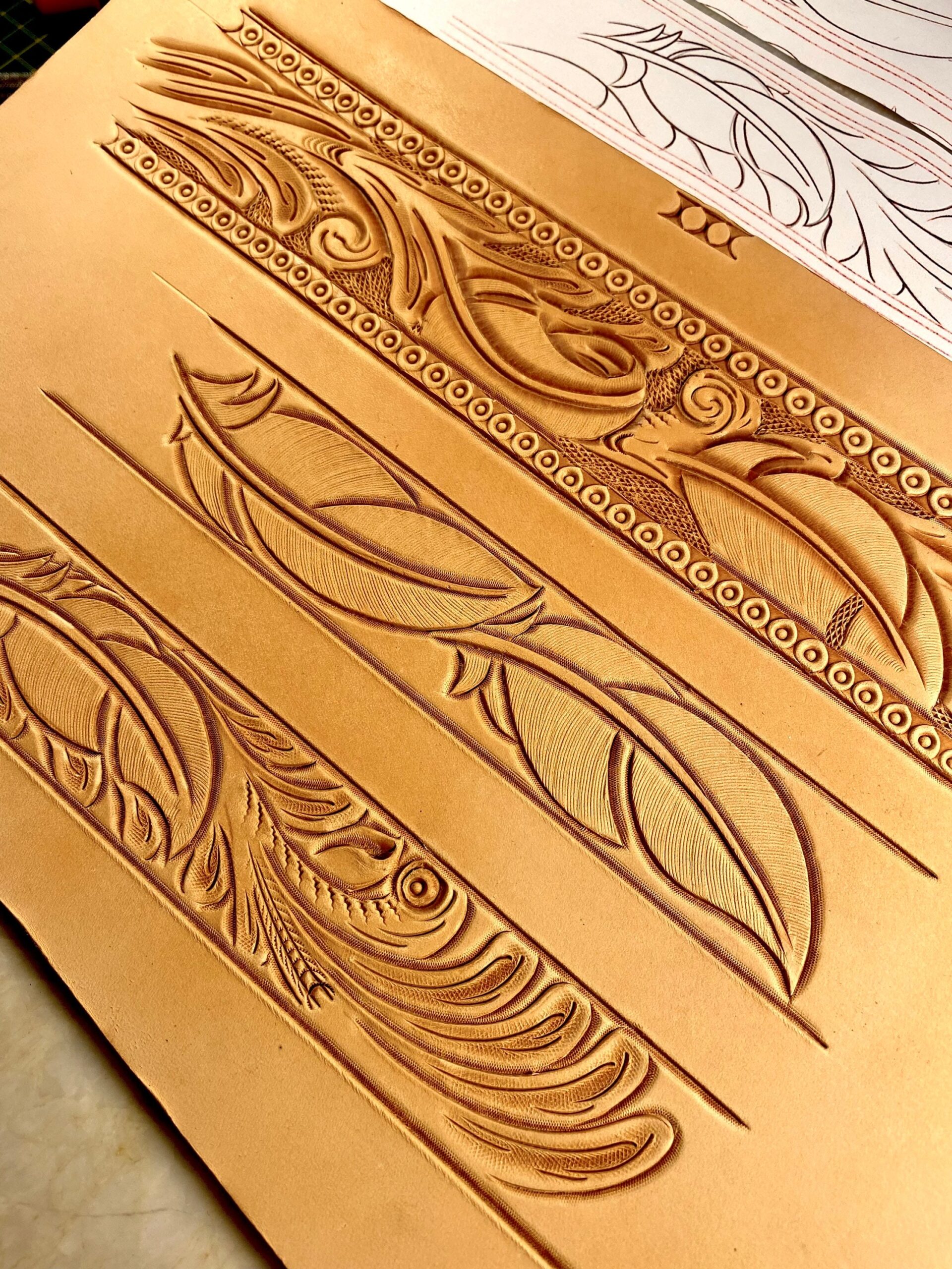 3x Leather Belt Tooling Patterns Carving Pattern Stencil Feather Themed Belt Pattern Number 1 PDF Digital Download Etsy