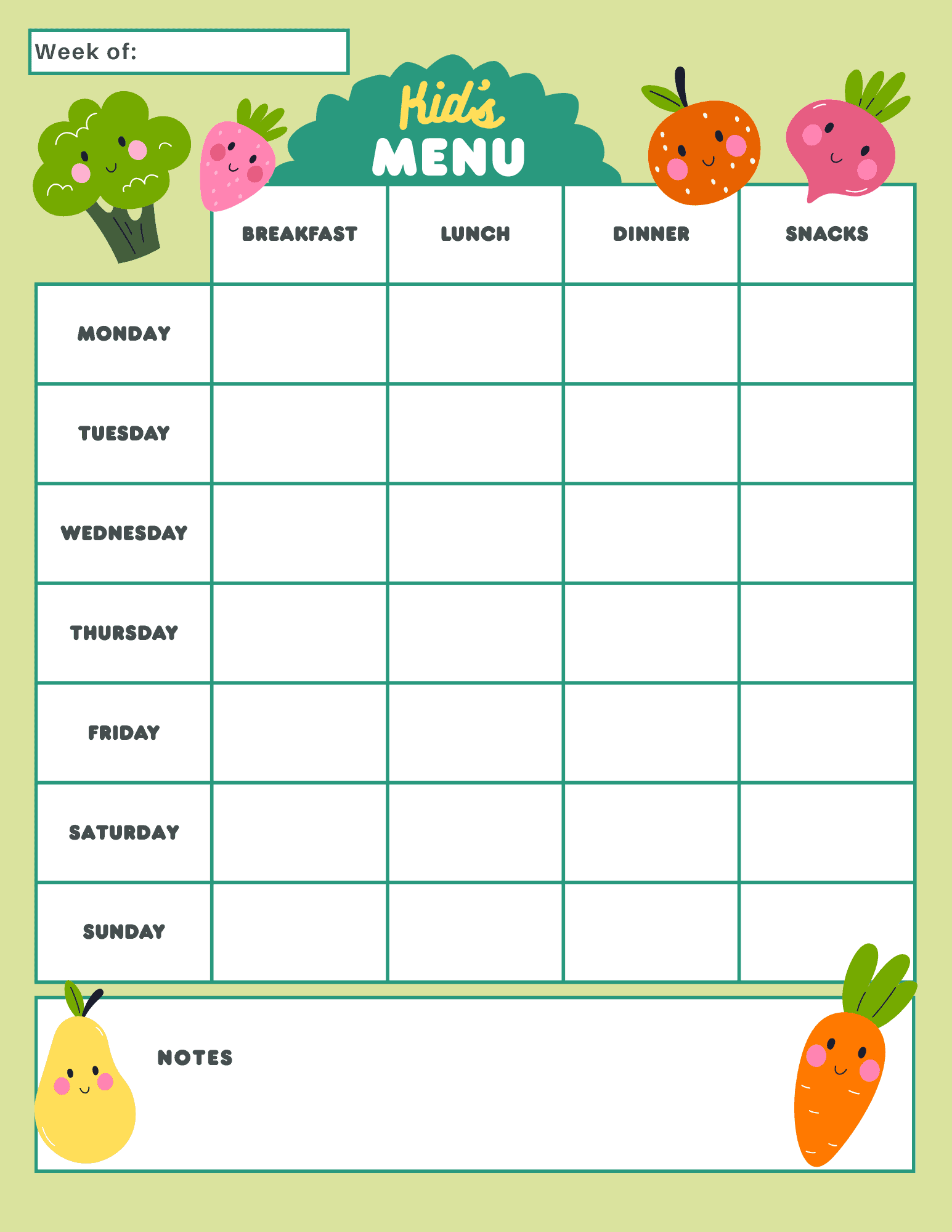 Free Printable Kindergarten Snack Calendar