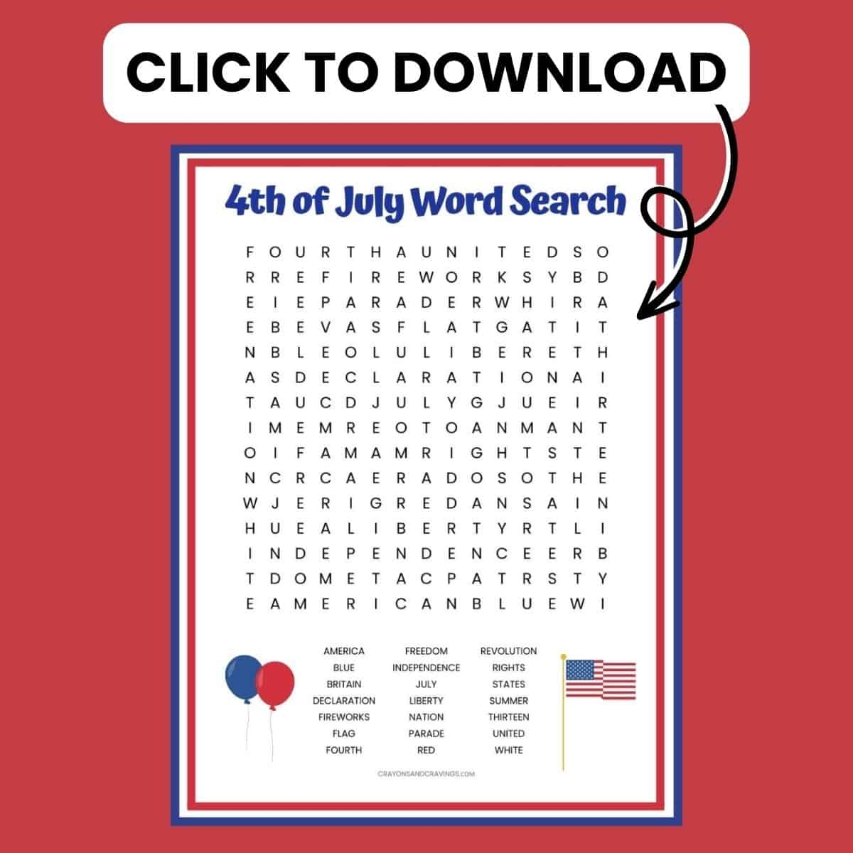 4th Of July Word Search Free Printable Worksheet For Kids 