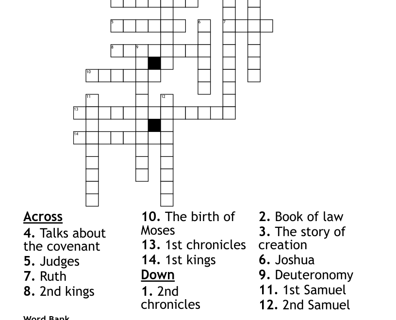 66 Books Of The Bible Crossword WordMint Worksheets Library