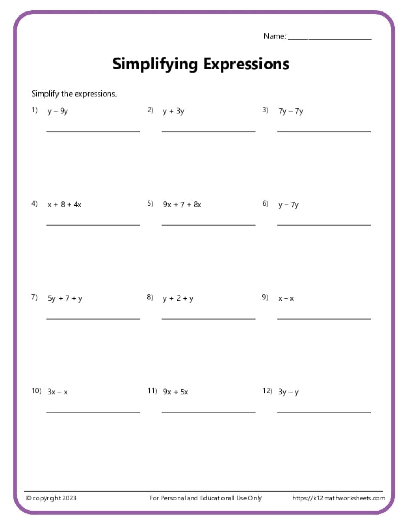 6th Grade Math Printable Worksheets