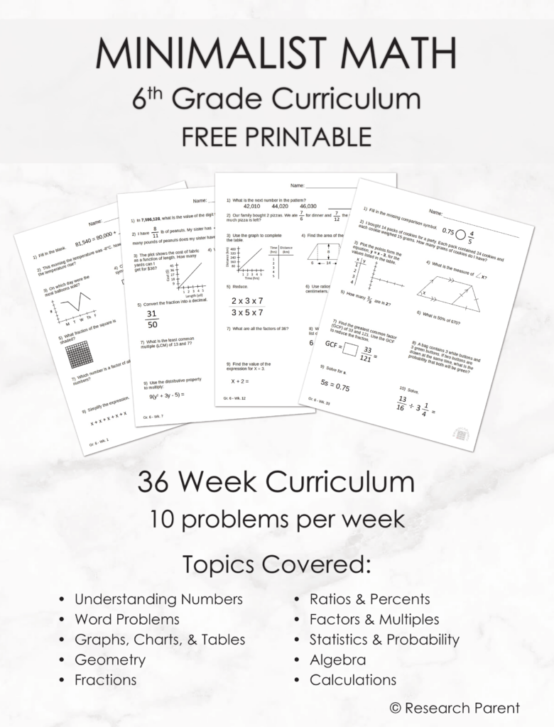 6th Grade Minimalist Math Curriculum ResearchParent