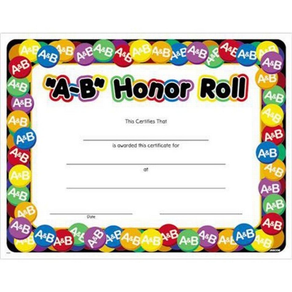 A B Honor Roll Certificate Printable