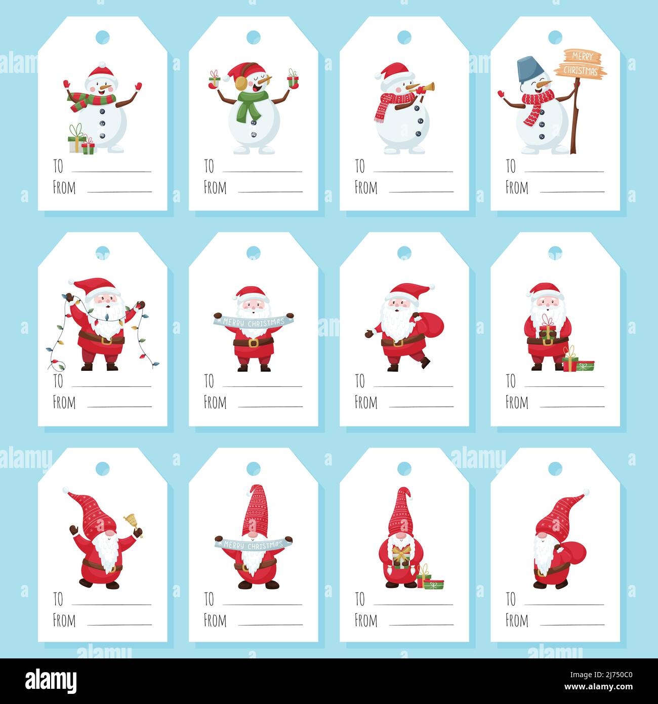 A Set Of Gift Tags Labels With Cute Christmas Characters Santa Snowman Dwarf On A White Background Printable Template With Color Vector Flat Ill Stock Vector Image Art Alamy