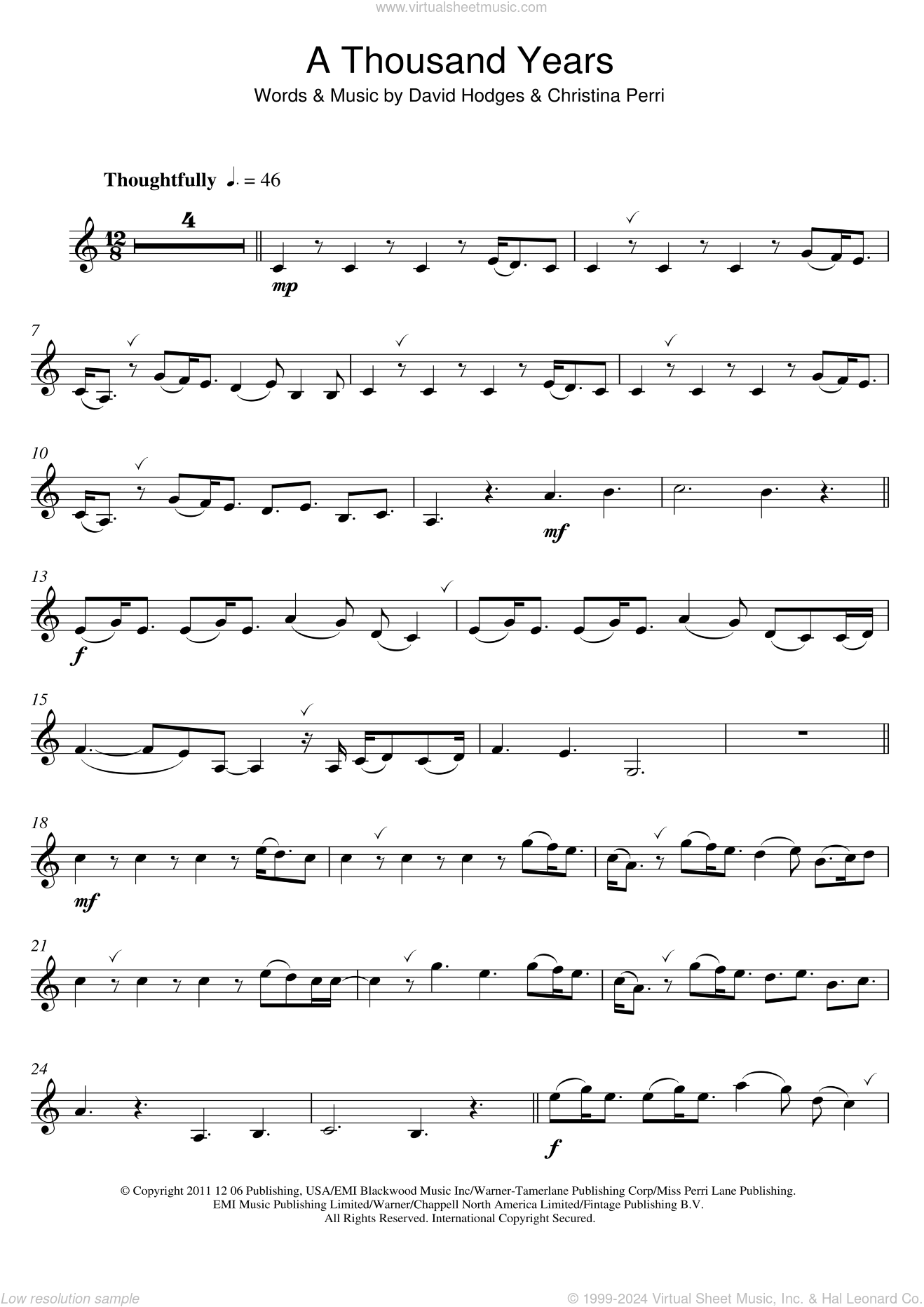 A Thousand Years Sheet Music For Clarinet Solo PDF interactive 
