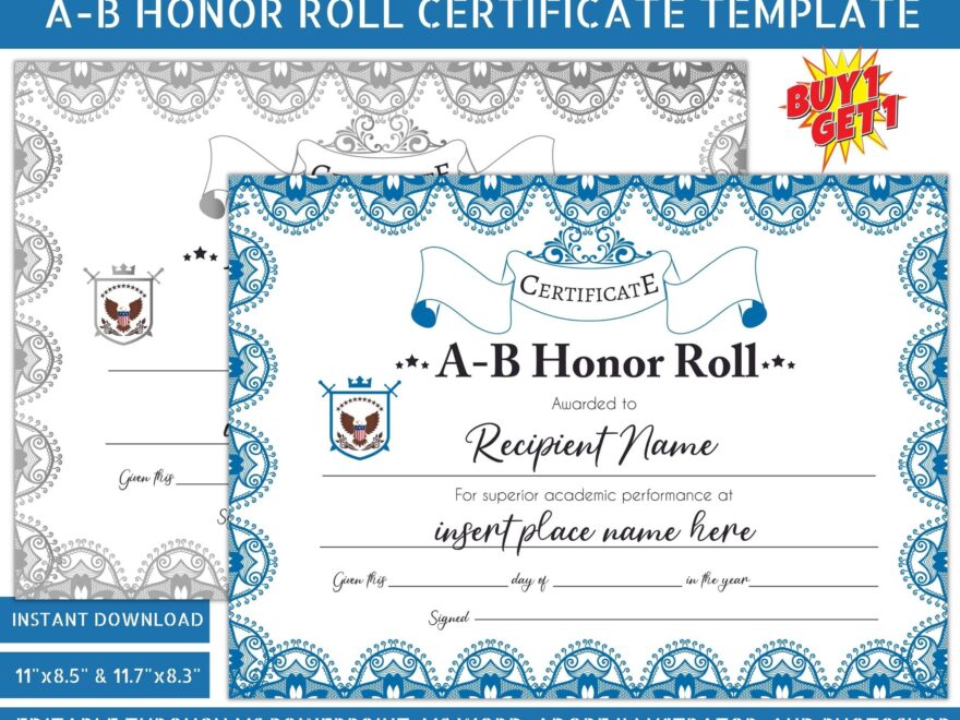 AB Honor Roll Certificate Template Printable Certificate Of Honor Student Recognition Minimalist Editable MS Word MS Powerpoint Design Etsy