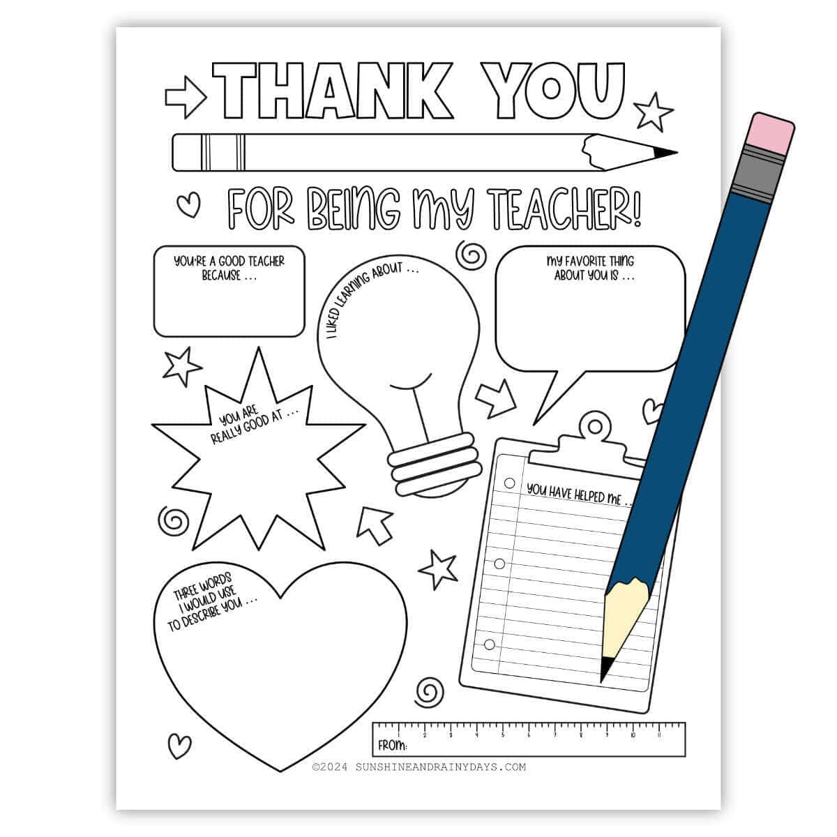 All About My Teacher Coloring Page Printable Sunshine And Rainy Days