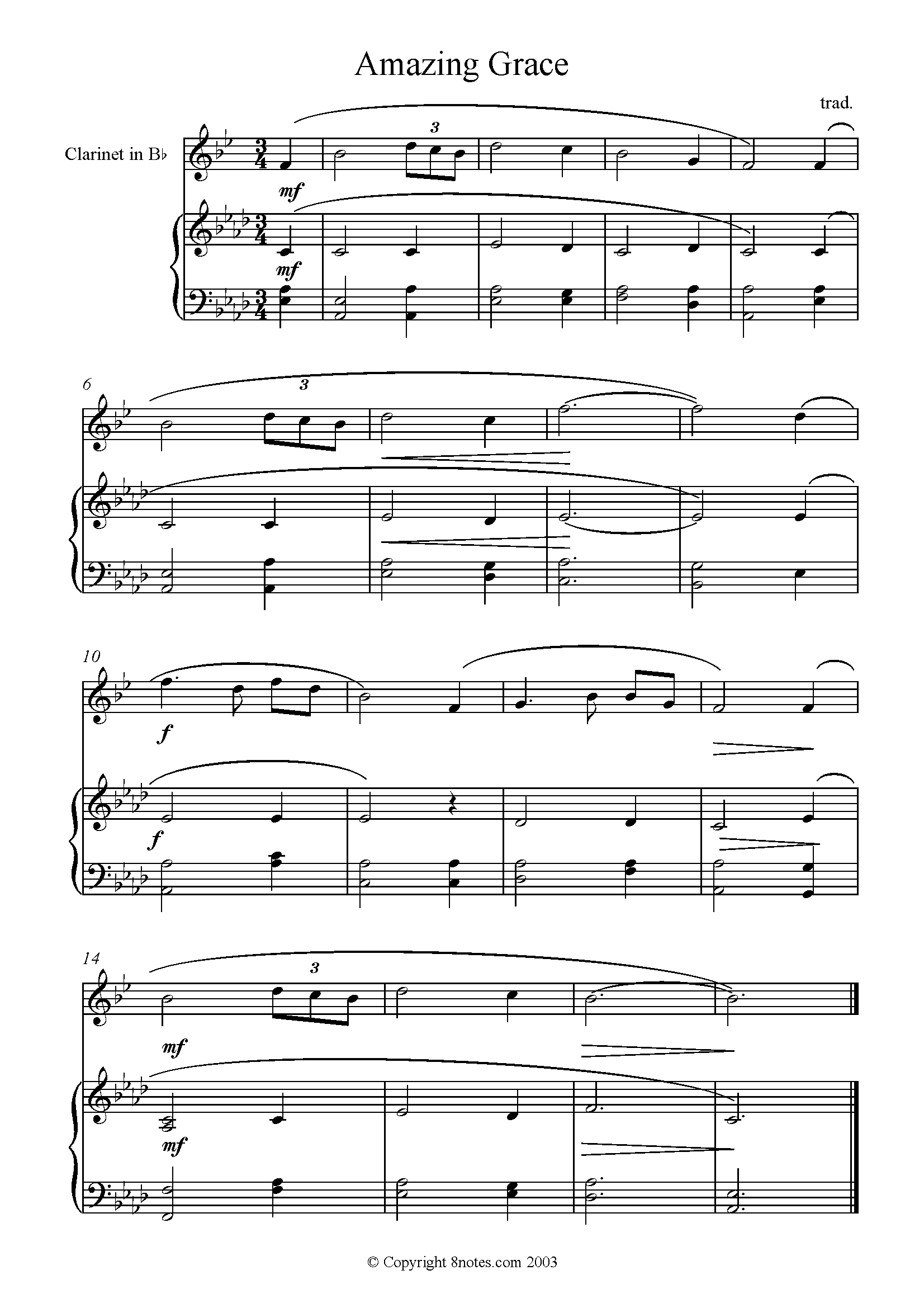 Amazing Grace For Clarinet Free Sheet Music For Clarinet 8notes