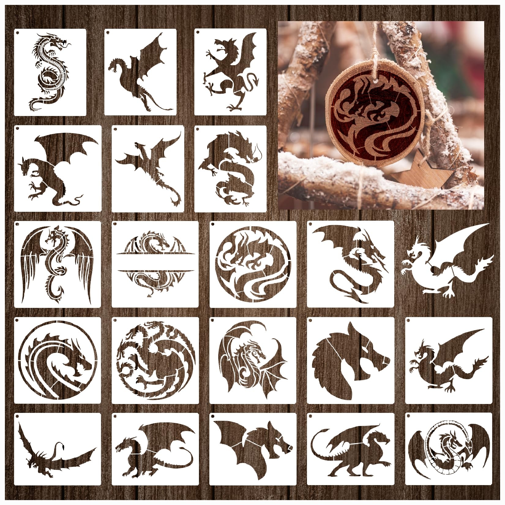 Amazon 20 Pieces Dragon Stencils Template Reusable Mylar Craft Stencils For Painting On Wood Canvas Walls Decorations DIY Projects 20 Dragon Arts Crafts Sewing