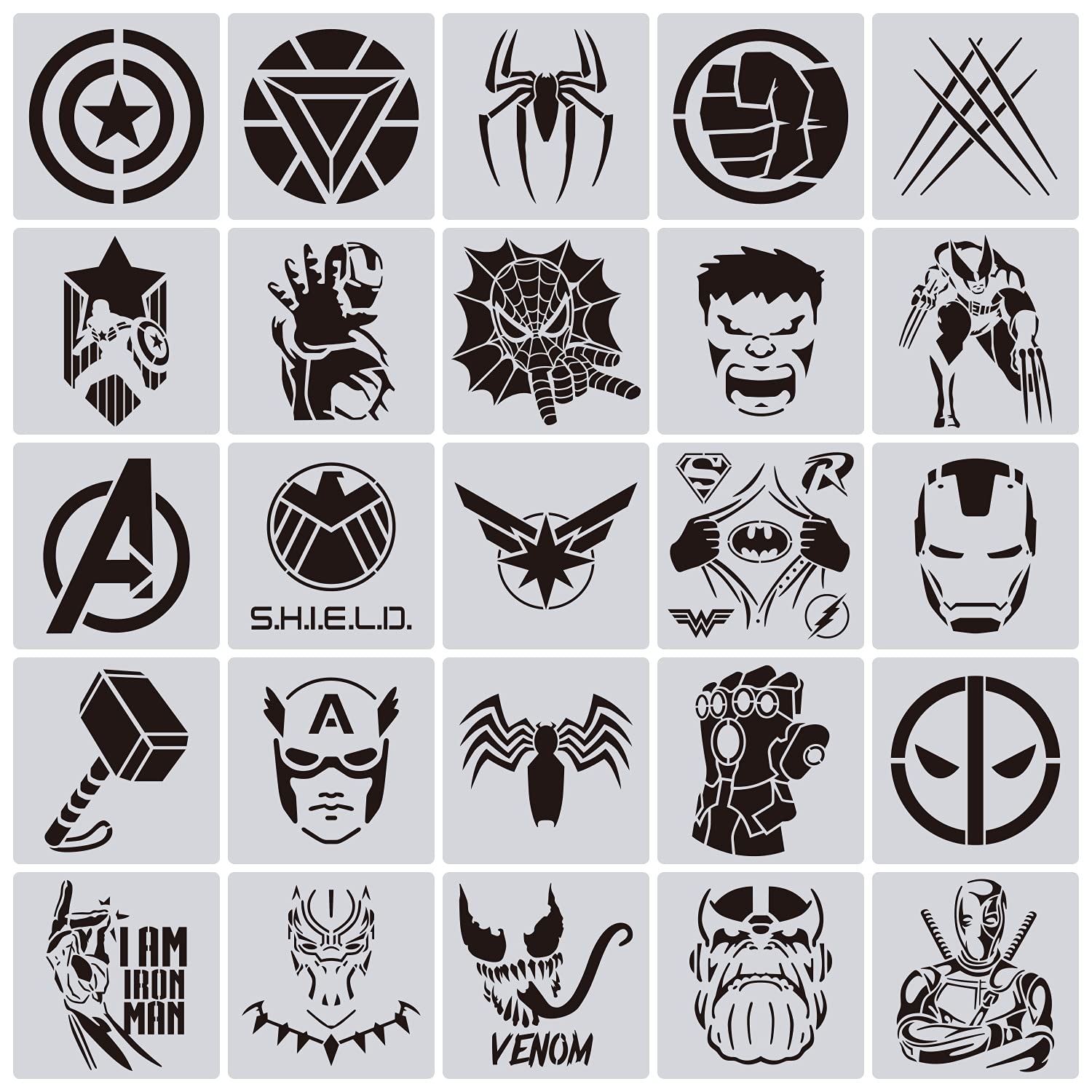 Amazon 25 Pcs Superhero Stencils For Painting On Wood Canvas Kids Drawing Painting Stencil Art Supplies Superhero Avatars And Logo Stencils For Home Decor DIY Project Arts Crafts Sewing