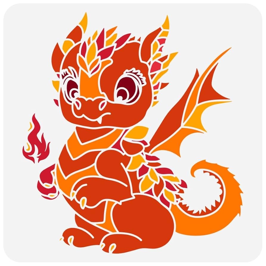 Amazon FINGERINSPIRE Cute Little Fire Dragon Painting Stencil 11 8x11 8 Inch Reusable Cute Dragon Pattern Drawing Template DIY Baby Dragon Decoration Stencil For Painting On Wood Wall Fabric Paper Furniture Arts 