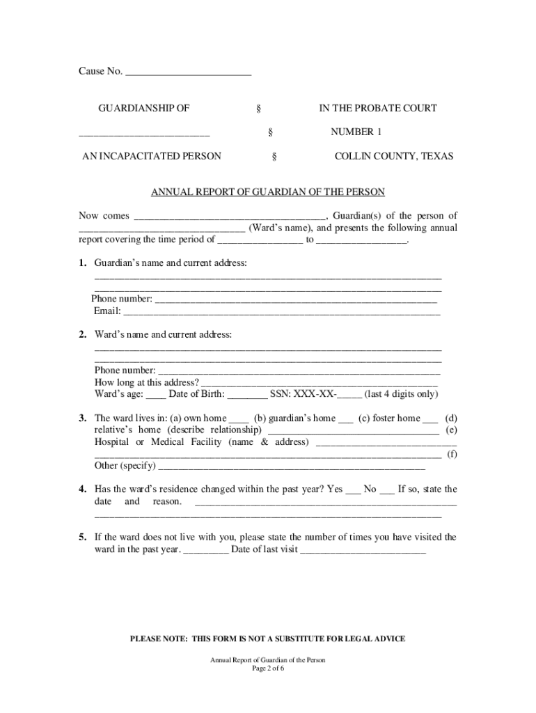 Annual Report For Guardianship In Texas Fill Online Printable Fillable Blank PdfFiller