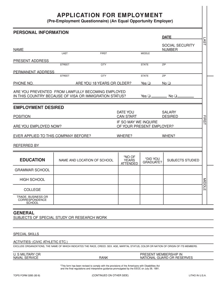 Free Printable Blank Job Applications Forms