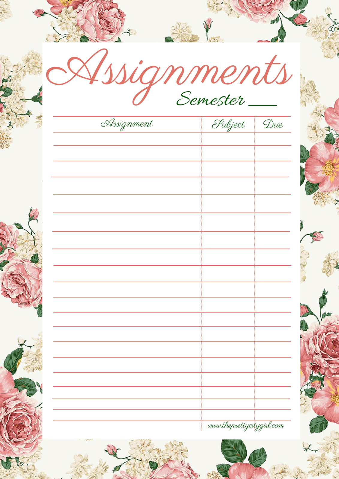 Printable Collum List Template Flowers