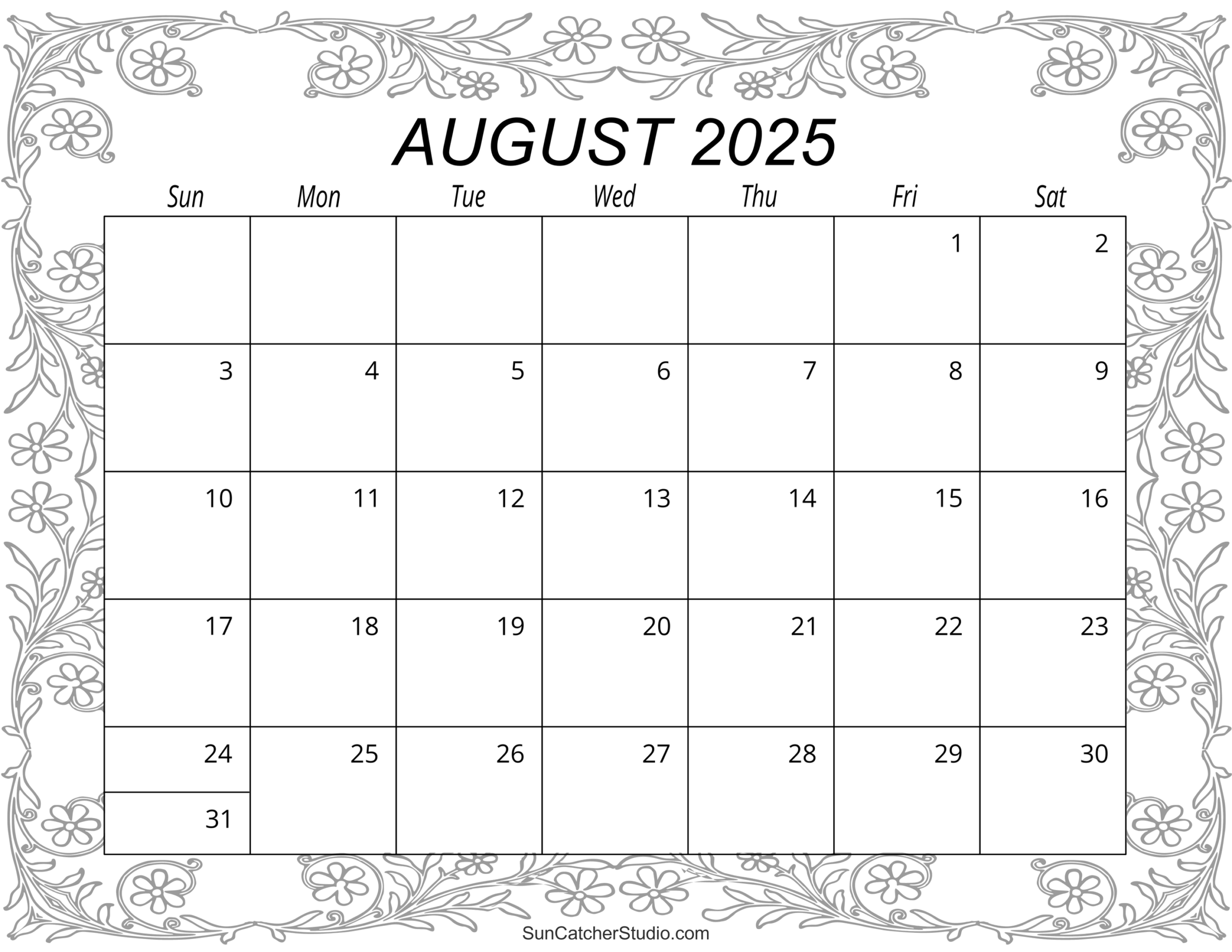 August 2025 Weekly Calendar Printable Free