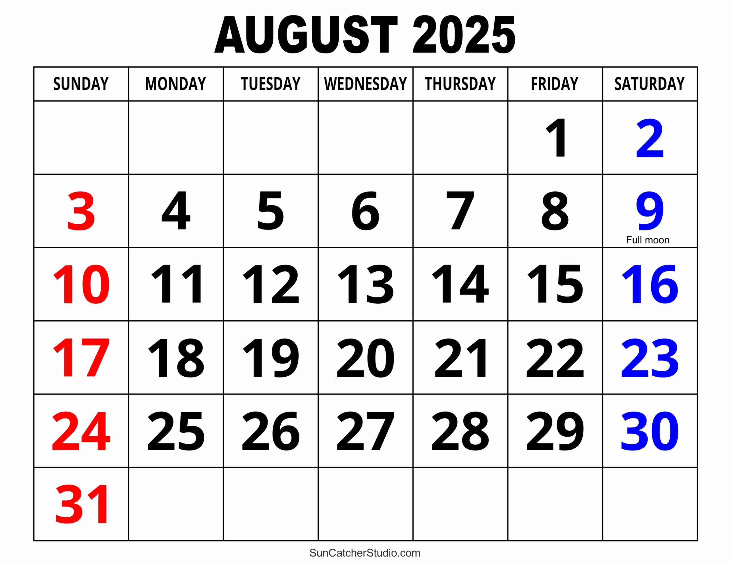 2025 August Calendar