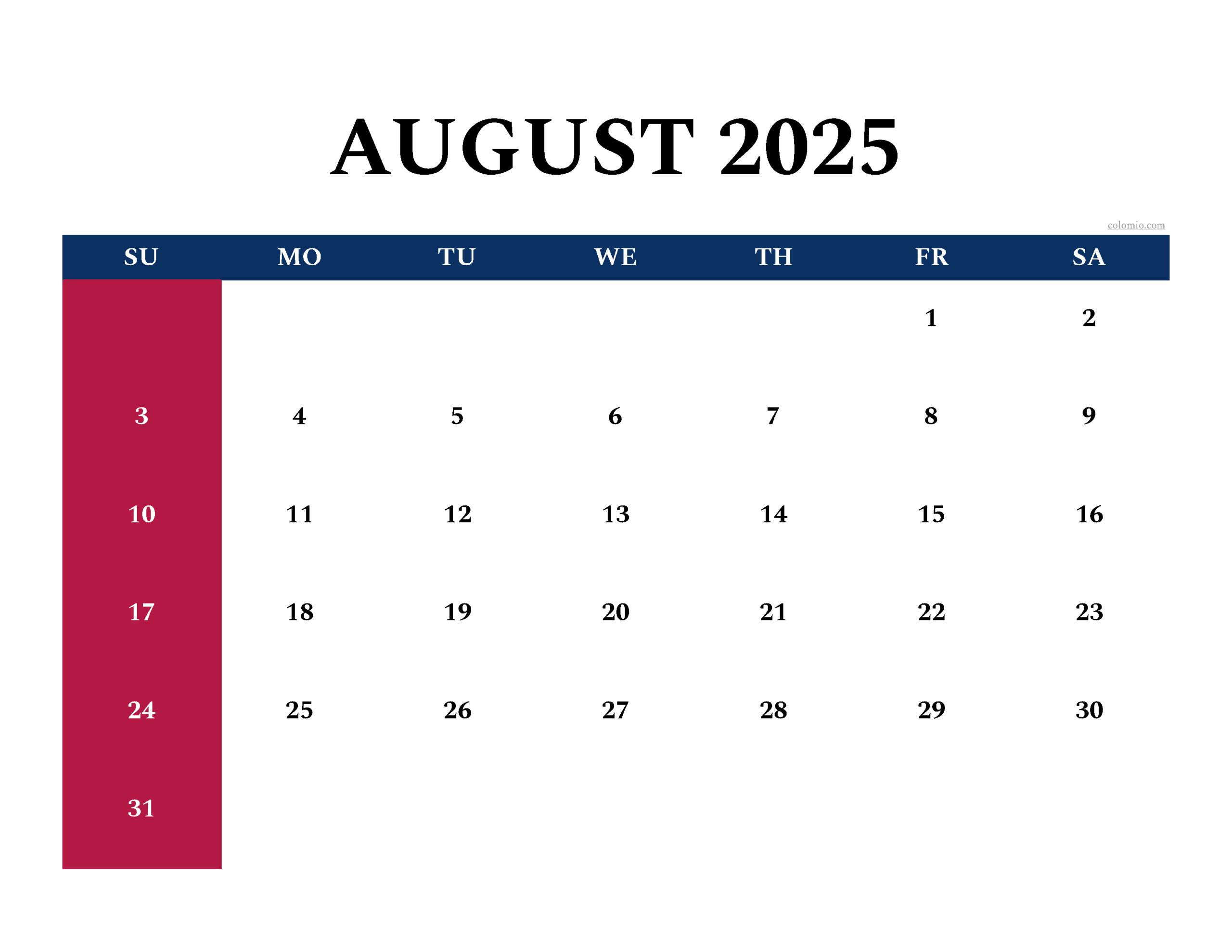 Wiki Calendar August 2025