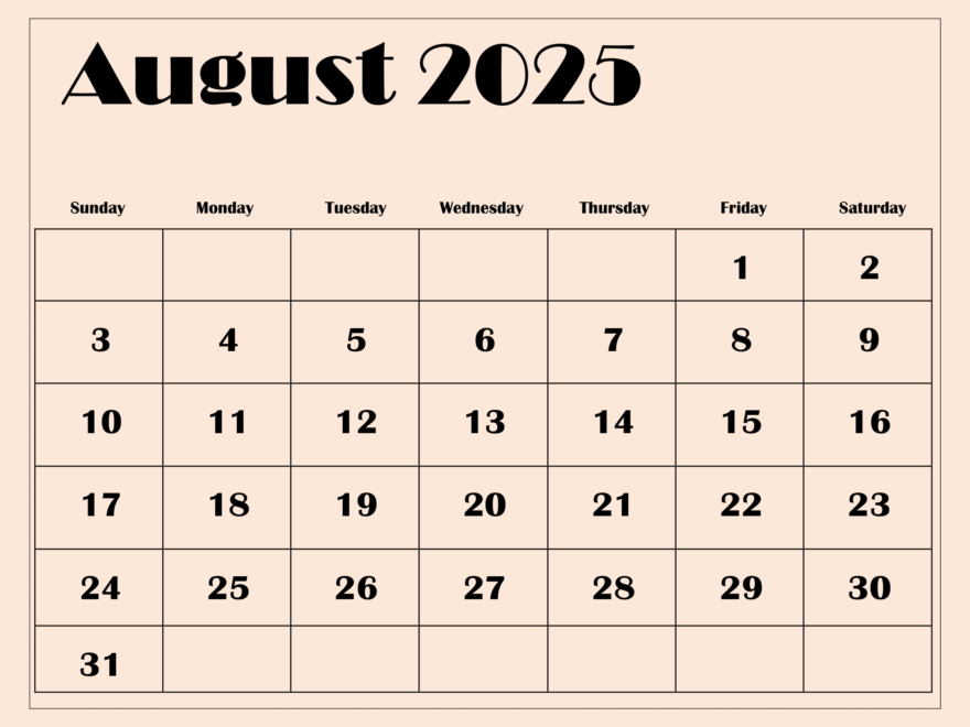 August 2025 Calendar Printable PDF Template With Holidays