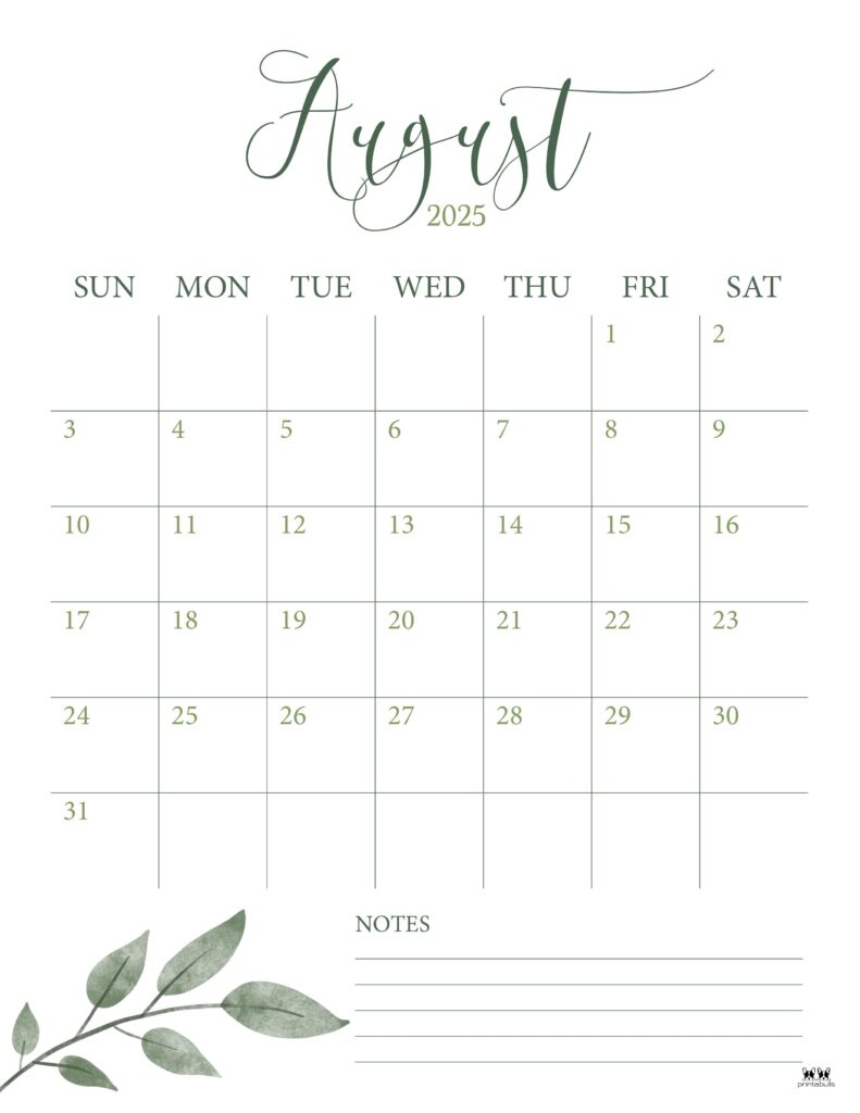 August 2025 Calendar Printable Pdf