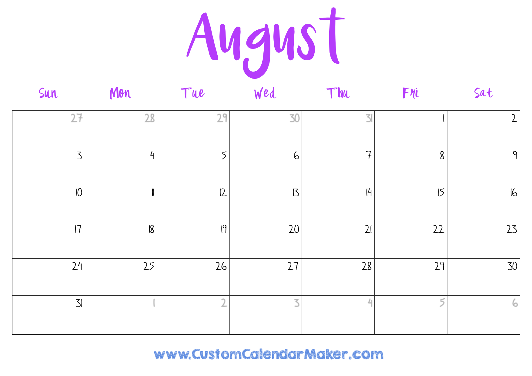 Printable Calendar 2025 August