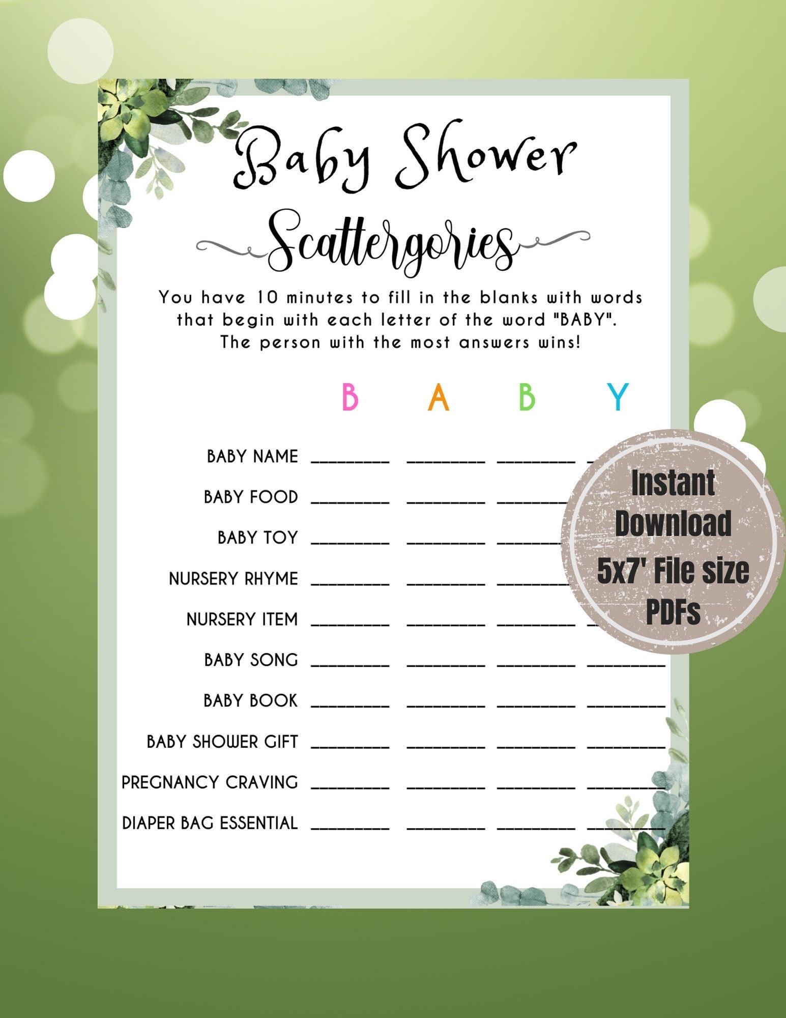 Baby Shower Scattergories Game Printable Baby Shower Game Baby Shower Game For Gender Reveal Virtual Baby Quiz Baby Shower Activity Etsy