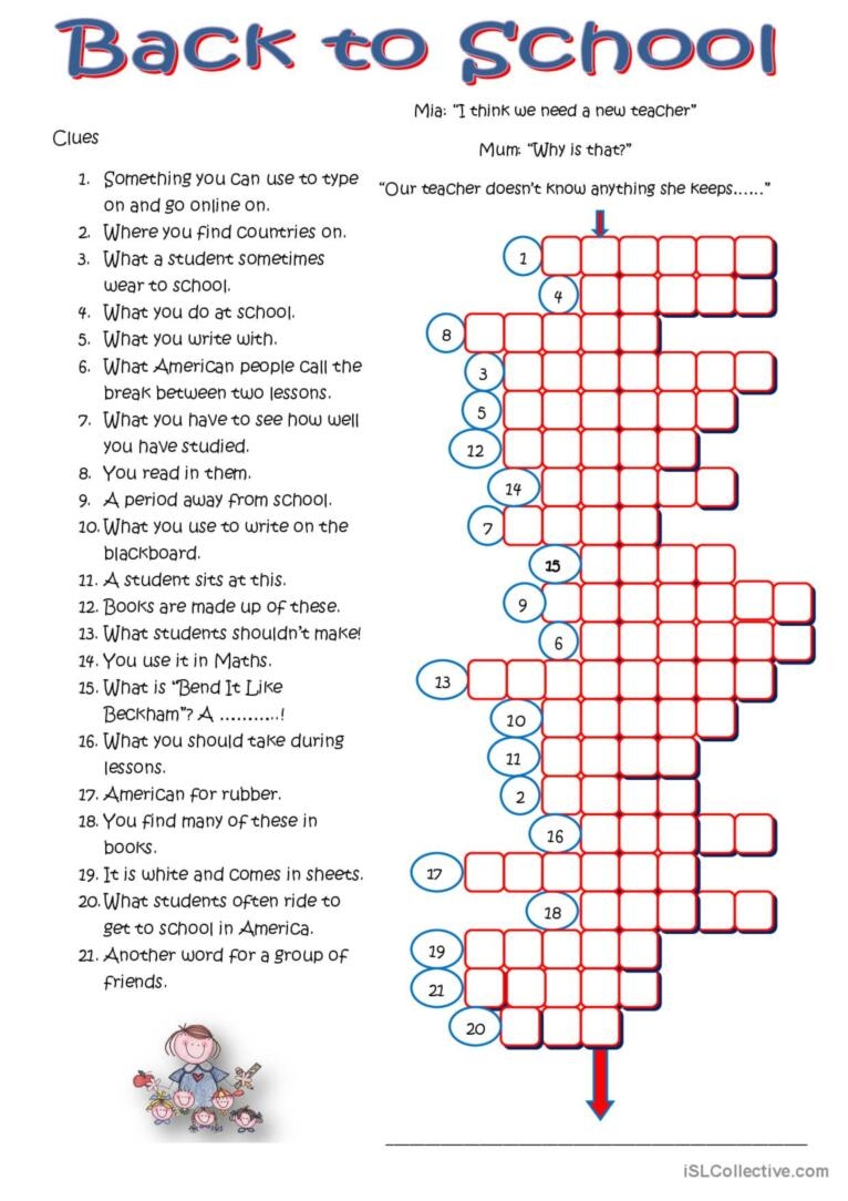 Back To School Crossword English ESL Worksheets Pdf Doc