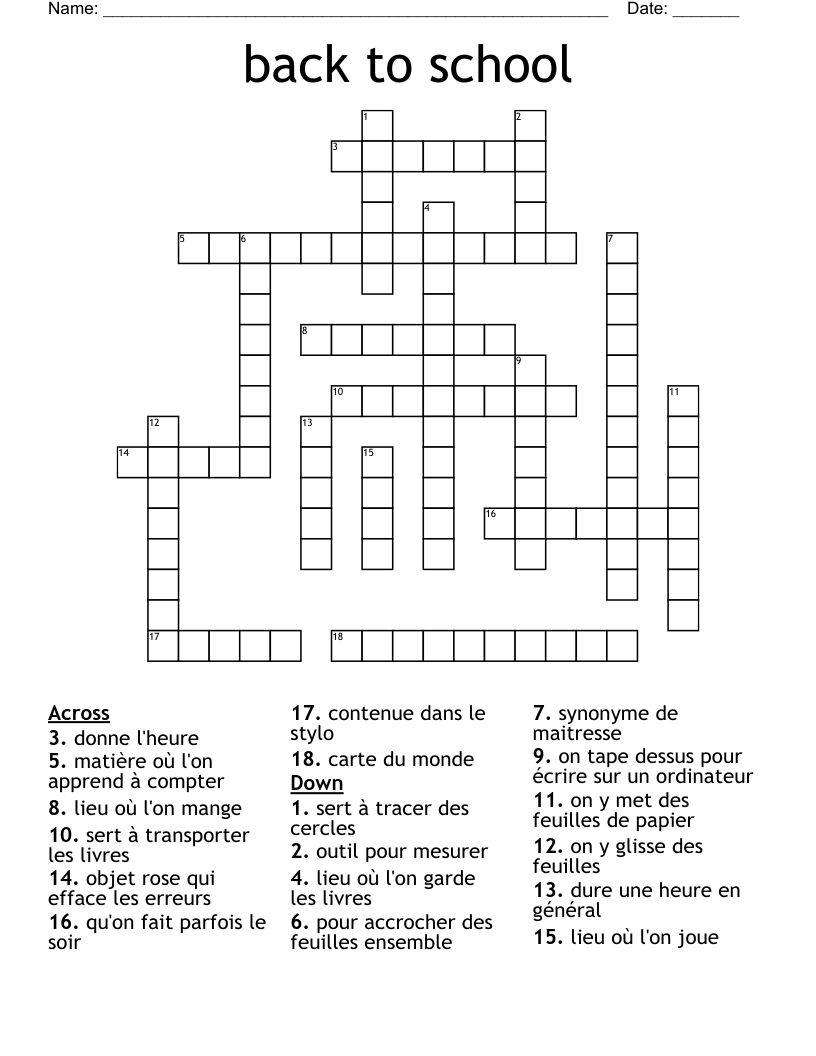 Back To School Crossword WordMint