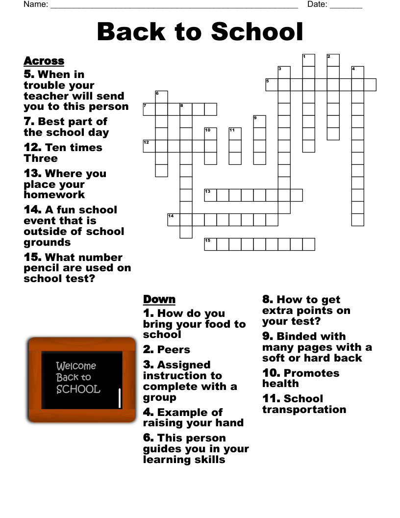 Back To School Crossword WordMint